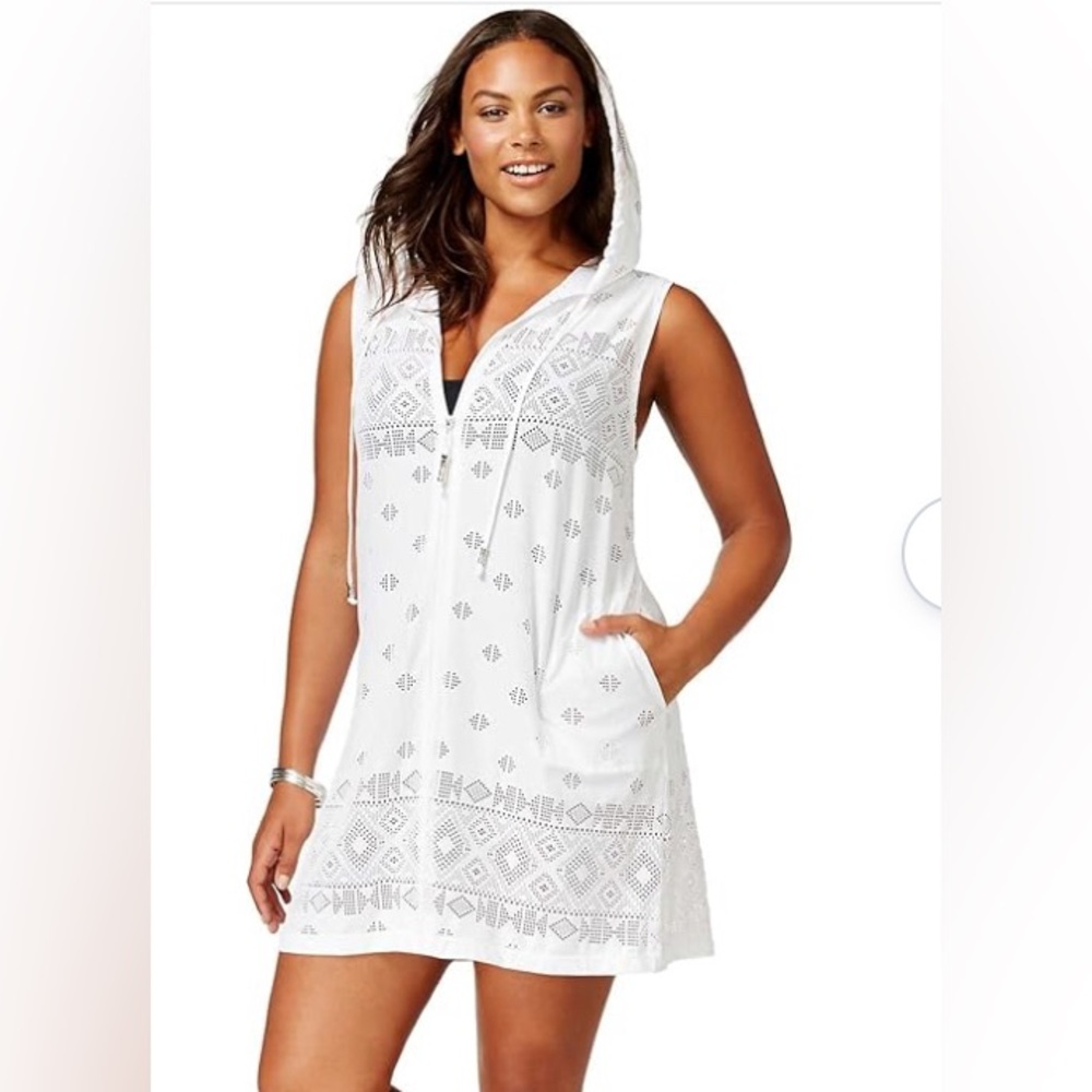 WearAbouts Plus Size Mesh Sleeveless Hooded Cover-Up 1X